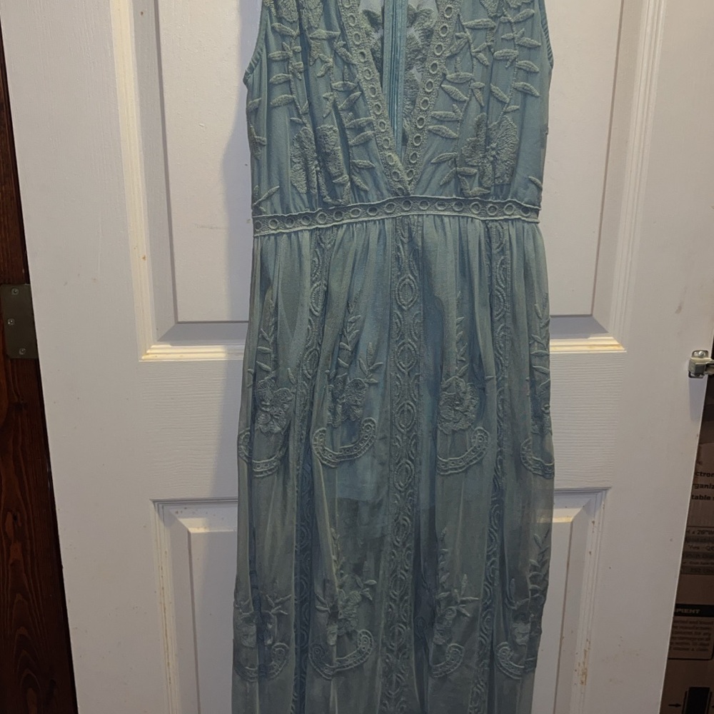 Elegant Sage Green Embroidered Dress